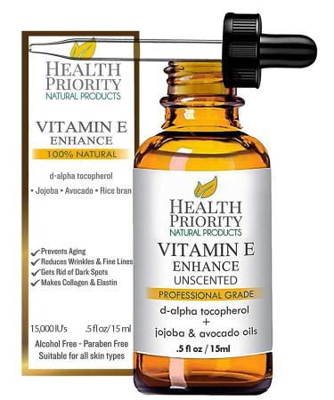 Organic Vitamin E Oil for Skin & Scars |100% Pure Natural Vitamin E Serum Hand Made in South Carolina | 15000 IU Vitamin E for Face & Hair| Non-GMO, Gluten & Cruelty Free, Vegan | Unscented 0.5 Fl Oz Unscented  0.5 Fl Oz (