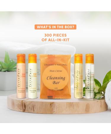 Terra Pure Wild Citrus Hotel Amenities Set - 300 Organic Paraben-Free 1oz Shampoo Conditioner Body Wash Lotion & Soap Bar - Ideal for International eCommerce - Buy Online on GoSupps.com