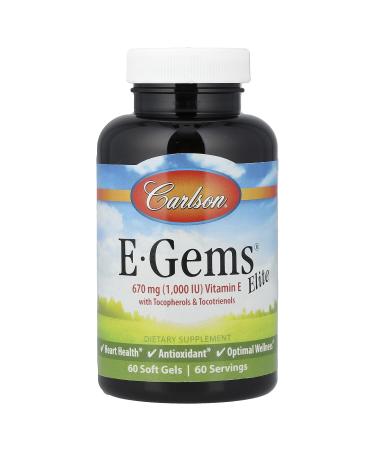 Carlson Labs E-Gems Natural Vitamin E Elite 1000 IU 60 Softgels