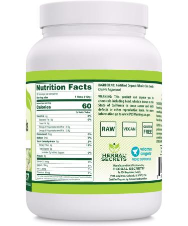 Herbal Secrets Organic Chia Seeds 1 Lb - Non-GMO, Gluten Free, Made in USA - Buy Online on GoSupps.com