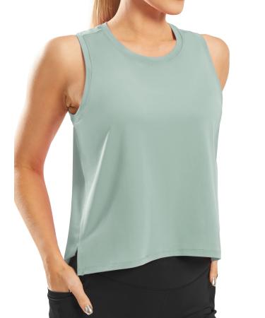 Ice Silk Crop Workout Tank Tops for Women Cool-Dry Sleeveless Loose Fit Yoga Shirts Running Gym Athletic Tops for Women Greyish Green Medium - Buy Online on GoSupps.com