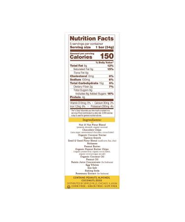 Simple Mills Almond Flour Bars - Peanut Butter Chocolate Chip | 5 Soft Baked Bars (1.19 oz Each) - Buy Online on GoSupps.com