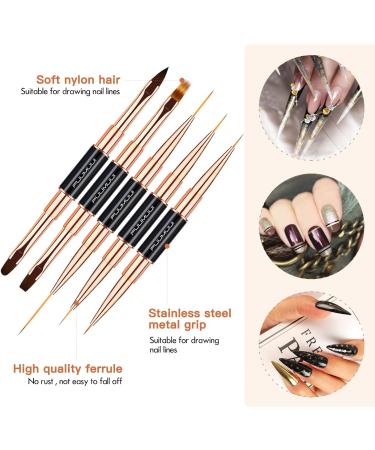 Professional 5pcs Double-Ended Nail Art Brush Set for Detail Nail Design - Rose Gold - Buy Online on GoSupps.com