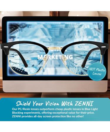 ZENNI Blue Light Blocking Glasses for Men & Women - UV Protection Anti Eyestrain Perfect for Work & Gaming (Black Gold - Buy Online on GoSupps.com