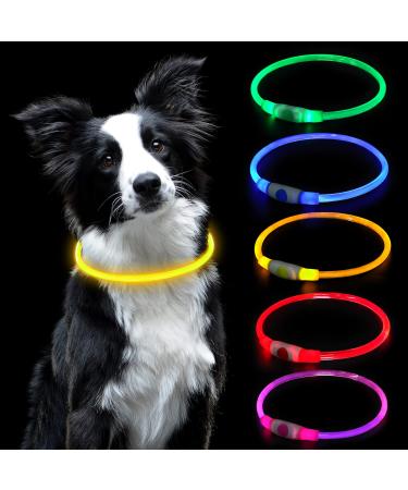 Auauy LED light neck band dog usb charging in length adjustable pet safety collar crackbare waterproof luminous band for dogs and cats 3 mode (yellow) yellow-universal - Buy Online on GoSupps.com