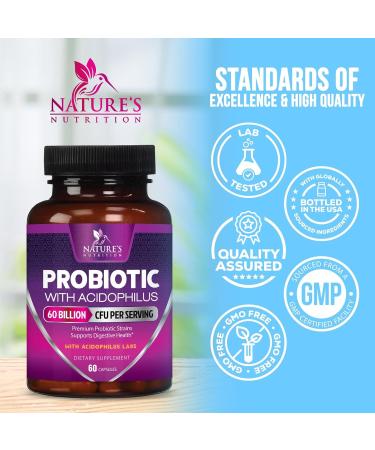Probiotics 50 Billion CFU per Serving - 10 Strains + Prebiotics - Digestive Health Gut & Immune Support - Supports Occasional Constipation Gas & Bloating for Women & Men Shelf Stable - 60 Capsules 60 Count (Pack of 1) - Buy Online on GoSupps.com