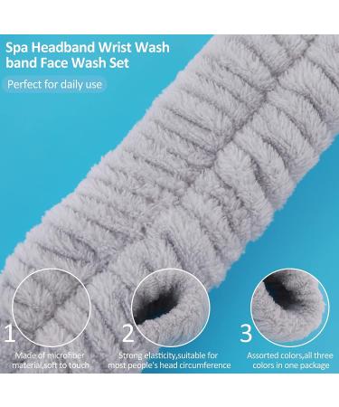 Microfiber Spa Headband and Wrist Washband Set - Grey | Adjustable Head Wraps for Women and Girls - Prevent Liquid Spills - Buy Online on GoSupps.com
