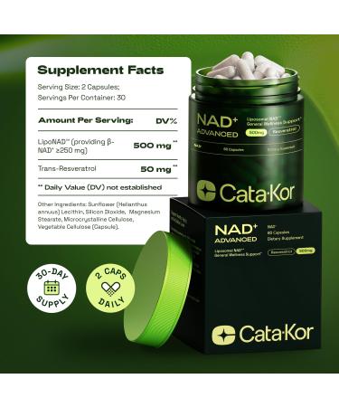 Cata-Kor NAD+ Supplement & Ca-AKG Complex - Liposomal NAD+ Supplement with Resveratrol (60 Capsules) & Ca-AKG MSM Hyaluronic Acid & Biotin Beauty Complex (90 Capsules) Third-Party Tested - Buy Online on GoSupps.com