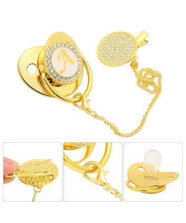 FafeICY Goldener Baby Schnuller | 26-Letter Pacifier with Clips | Curved Design | PP & Silicone | For Babies 6-18 Months - Buy Online on GoSupps.com