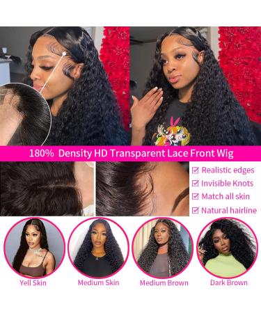 Blomas Deep Wave 28 Inch Human Hair Lace Front Wig for Black Women - 180% Density, Pre-Plucked with Baby Hair, Transparent Lace Frontal - Curly Hair Wig - Buy Online on GoSupps.com
