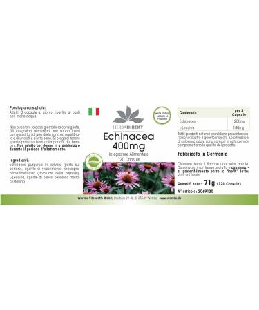 Echinacea 400mg - High Dose Vegan Capsules | 120 Ct | HERBADIREKT by Warnke Vitalstoffe - German Pharmacy Quality - Buy Online on GoSupps.com