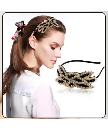 PAITOK 1920s Vintage Headband Beaded Leaf Flapper Headpiece Elegant Crystal Decorative Headband Hair Accessories for Women Costume Party (Black+Gold) - Buy Online on GoSupps.com