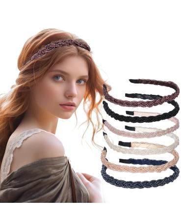 Vukehon 6 Pieces Beaded Headband For Women Fashion Thin Cute Crystal Hairbands Short Hair Accessories For Girls(Elegant)
