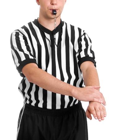 FitsT4 Men's Black & White Stripe Referee Shirt - V-Neck Short Sleeve Uniform for Soccer, Basketball, Football - Size XL - Buy Online on GoSupps.com