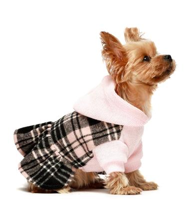 Fitwarm Knitted Plaid Dog Dress Hoodie Sweatshirts Pet Clothes Sweater Coats Cat Outfits Pink Small Small Pink