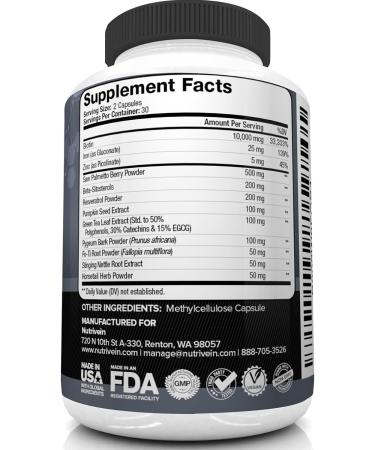 Nutrivein DHT Blocker with Biotin - Hair Growth Supplement for Men and Women - 30 Day Supply (60 Capsules) - Buy Online on GoSupps.com