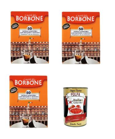Italian Gourmet E.R. 3 x Caff Borbone 50 Capsules Miscela Decisa compatible with Nespresso machines for home use. Italian coffee 5g + Gourmet Italian Pulpa 400g