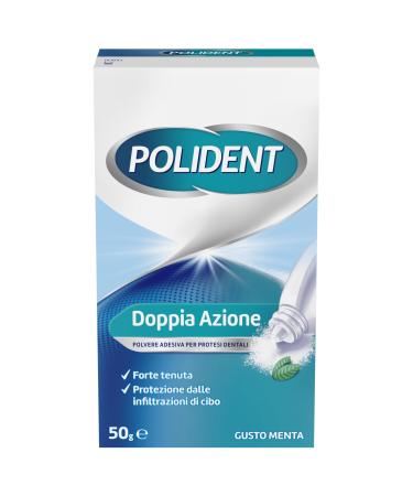 Polident Double action poudre adh sive pour proth ses dentaires forte tanch it protection contre les infiltrations alimentaires go t menthe 50 g