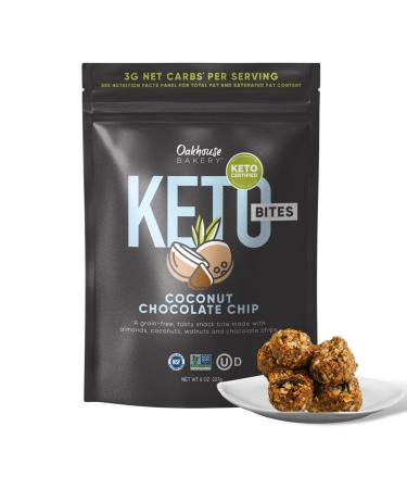 Keto Snack Bites, Coconut Chocolate Chip by Oakhouse Bakery, 8oz Low Carb, Gluten-Free Snack, Grain-Free with No Artificial Preservatives Coconut Chocolate Chip 8 Ounce (Pack of 1)