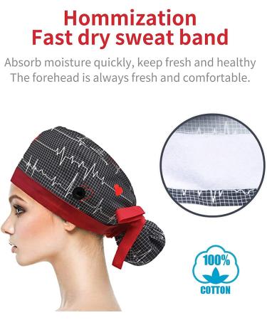 YUESUO 2 Pack Cotton Working Hats with Buttons and Sweatband - Adjustable Ponytail Pack Ribbon Tie Back Hats for Women & Men - Long Hair Head Covers - Buy Online on GoSupps.com