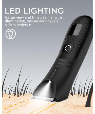 Men's Electric Groin & Pubic Hair Trimmer - Waterproof Body Groomer with 2 Ceramic Blades, LED Light, Power Display - Safe Wet/Dry Balls Trimmer in Black - Buy Online on GoSupps.com