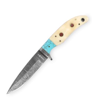 Perkin Damascus hunting knife handmade damask hunting knife bone and turquoise handle