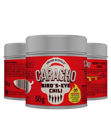 CARACHO Bird Eye Chilli Flakes 20 Pack 50g - 100% Extremely Spicy - Chilli Powder in Metal Spice Tin / Scoville: 100,000-200,000 / Value Pack