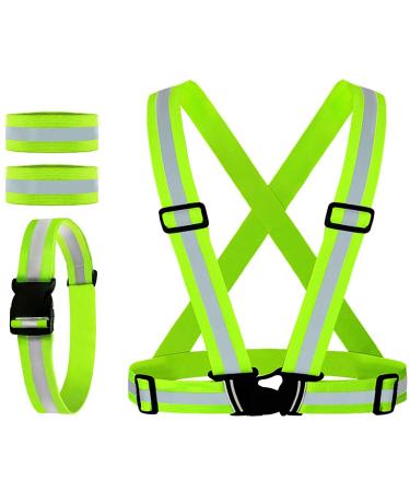 Reflective Vest, Reflective Glow Belt with 2Pack Reflector Armbands, Adjustable Elastic Safety Vest Outdoor Reflective Belt High Visibility, Ultralight & Comfy for Running, Jogging, Walking, Cycling,