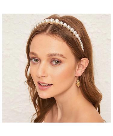 Andelaisi Boho Pearl Headband Clips Vintage Pearl Hairband Hair Hoop Pearl Braided Headband Headwear White Pearl Hairband Hair Piece Headband Hair Accessories for Women and Girls Style A