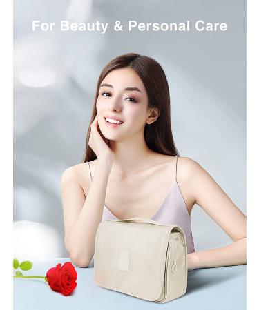 Luxtude Hanging Toiletry Bag for Women - Water-Resistant Travel Organizer - Portable Shower and Cosmetics Bag in Light Beige - Buy Online on GoSupps.com