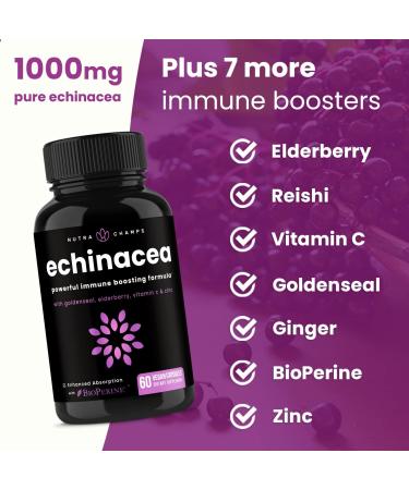 Echinacea Goldenseal 1000mg with Elderberry, Vitamin C, Zinc & Ginger | Immune Boost Vegan Capsules | Premium Echinacea Root Supplement - Buy Online on GoSupps.com