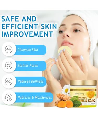 Kojic Acid and Turmeric Cleansing Pads 70 Pads Turmeric Kojic Acid Pads Facial Cleansing and Exfoliation for All Skin Types - for Men and Women 1 count (Pack of 1) - Buy Online on GoSupps.com