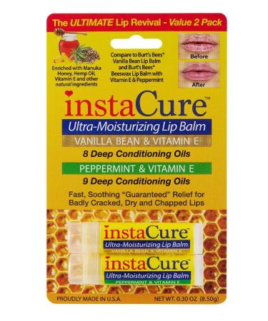 InstaCure Vanilla Bean & Peppermint Ultra-Moisturizing Lip Balm with Vitamin E | Manuka Honey Advanced Formula for Chapped Lips - Buy Online on GoSupps.com
