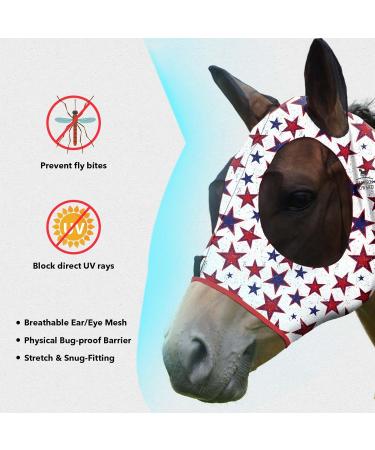 Harrison Howard Super Comfort Stretchy Fly Mask - UV Protection Large Eye Space Medium Size Red & Blue Star Design - Buy Online on GoSupps.com