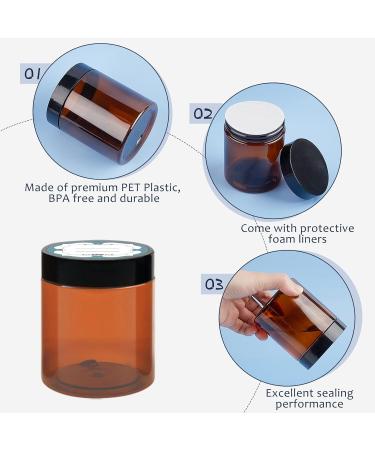 Qeirudu 8 oz Amber Plastic Jars 12 Pack - Refillable Cosmetic Containers with Lids and Labels for Body Butter, Creams, Ointments - Essential Oil & Powder Storage - Buy Online on GoSupps.com