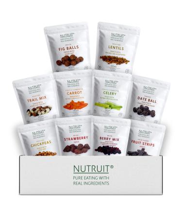 Nutruit Gourmet Healthy Snack Variety Box (Pack of 20), Vegan, Gluten Free, Non GMO, Plant Based, High Fiber, Snack Gift Box for Kids and Adults (10 Flavor Variety Pack) 1.1oz Premium Snack Packs