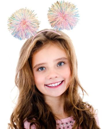 Pom Pom Headband Tinsel Headband Fashion Fluffy Ball Hair Loop Personalized Pom Pom Head Bopper Furball Hair Accessories for Birthday Party Christmas Party Stage Performances (Pink) - Buy Online on GoSupps.com