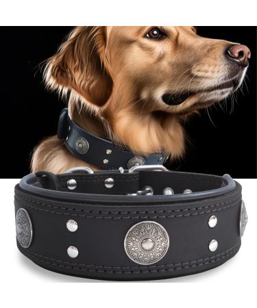 Dog collar leather 5 cm wide robust real leather neck band handmade soft and luxurious striking best choice for large and medium-sized dog breeds black 42-52 cm 42-52 cm black
