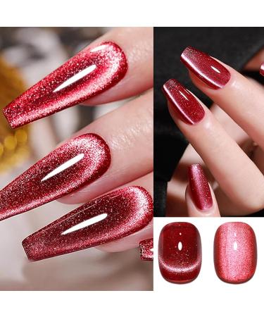 Jelly Cat Eye Gel Nail Polish Red Glitter Crystal Gel Polish Glitter Red Magnetic Nail Polish Soak Off UV/LED Sparkle Shiny Holographic Cat Eye Gel Polish for Nail Art Manicure Salon DIY at Home - Buy Online on GoSupps.com