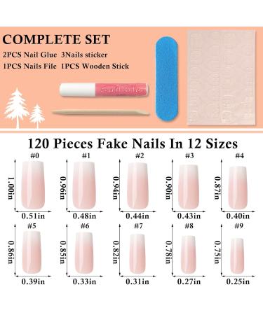 LoveOurHome 120pc Ombre Nude Square Press on Nails - Long Full Cover Glossy Fake Nails with Adhesive Glue Tabs - Buy Online on GoSupps.com