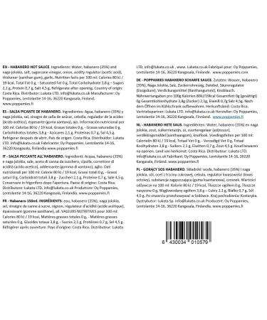 Poppamies Habanero Hot Sauce - Gluten Free Vegan 150ml | Medium Spicy 5/10 - Buy Online on GoSupps.com