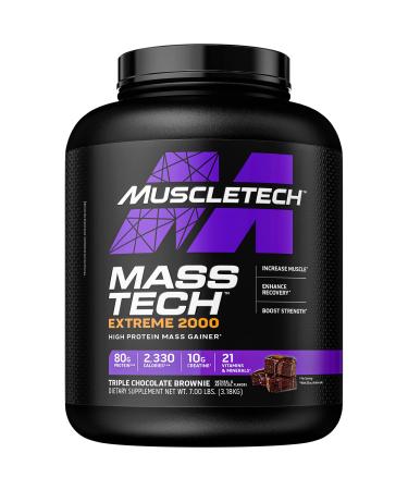 Mass Gainer Protein Powder | MuscleTech Mass-Tech Extreme 2000 | Muscle Builder Whey Protein Powder | Protein + Creatine + Carbs | Max-Protein Weight Gainer for Women & Men | Chocolate, 7 lbs Triple Chocolate Brownie 7 Pound (Pack of 1)