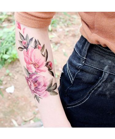 Oottati 8 Sheets Pink Flower Rose Waterproof Temporary Tattoo Stickers | Stylish & Long-Lasting Arm Jewelry for Women - Buy Online on GoSupps.com