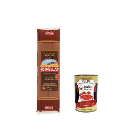 Italian Gourmet E.R. Pasta Divella Pack of 10 Whole Wheat Spaghetti No. 8 Italian Pasta 500g + Italian Gourmet Polpa 400g
