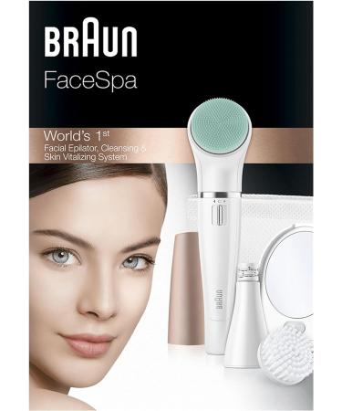 Braun FaceSpa 3-in-1 Epilator Hair Removal & Cleansing Brush | Lighted Mirror & Beauty Pouch Included | White 851V - Buy Online on GoSupps.com