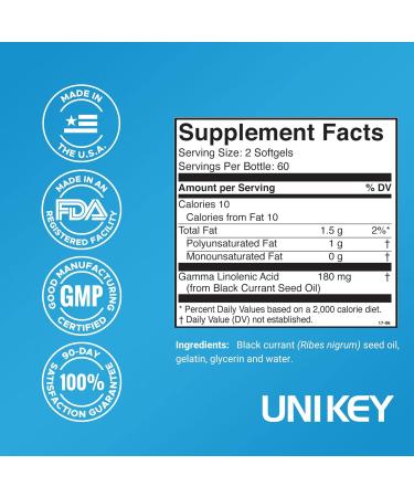 Uni Key Health GLA-90 Supplement | 180mg Gamma Linolenic Acid | Weight Management & Beauty Support | 60 Servings - Buy Online on GoSupps.com