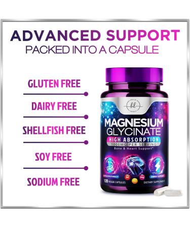 Magnesium Glycinate Supplement 1000mg - 100% Chelated & Purified - to Support Sleep Heart Health Muscles & Bone Strength - Best Absorption Magnesium Glycinate Bottled in USA - 120 Capsules 120 Count (Pack of 1) - Buy Online on GoSupps.com
