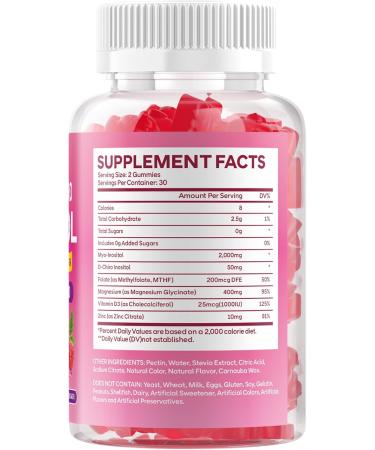 GGMMUU Myo-Inositol & D-Chiro Inositol Gummies for Women 2000mg + 50mg Ideal 40:1 Ratio with Vitamin D3 Magnesium Glycinate Folate & Zinc for Female Raspberry Flavor 60 Count - Buy Online on GoSupps.com