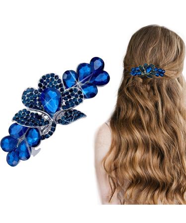 Vintage Blue Flower Jewelry Design Hairpin Rhinestone Flower Hair Clips Hair Barrette for Women and Girls French Style Hairclips Hair Accessories