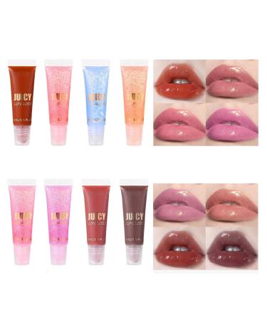 Generisch 8 Pcs Mother of Pearl Moisturizing Lip Gloss Lip Gloss Moisturizer Colored Pencil Instant Shine and Transparent Moisturizing Lip Care Products